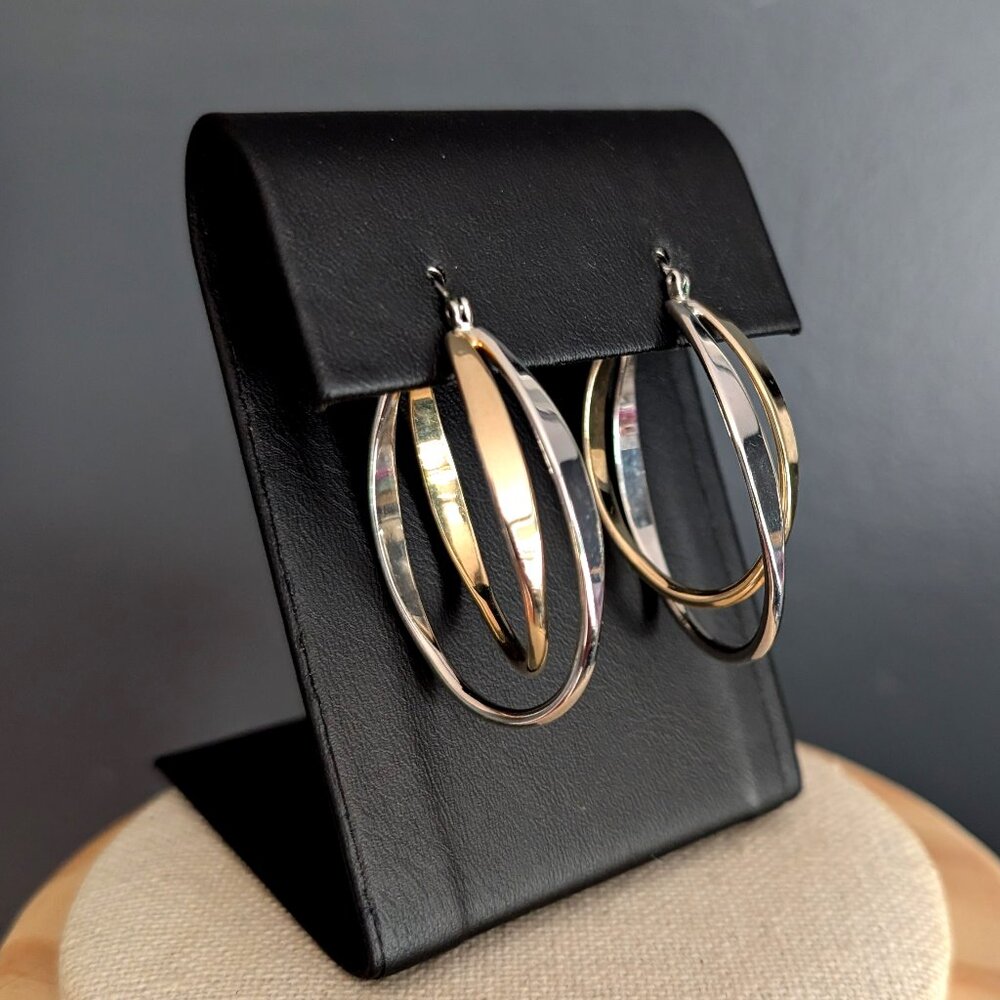 Gold and silver double oval shaped hoops - Picture 3 of 5